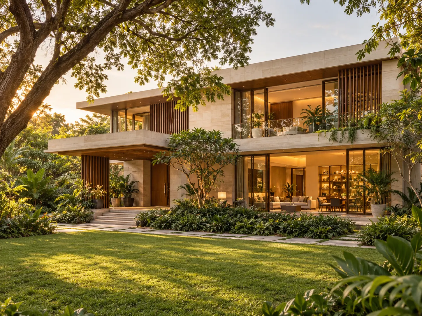 Illustrative Bengaluru-inspired villa with a landscaped garden; not a listed property